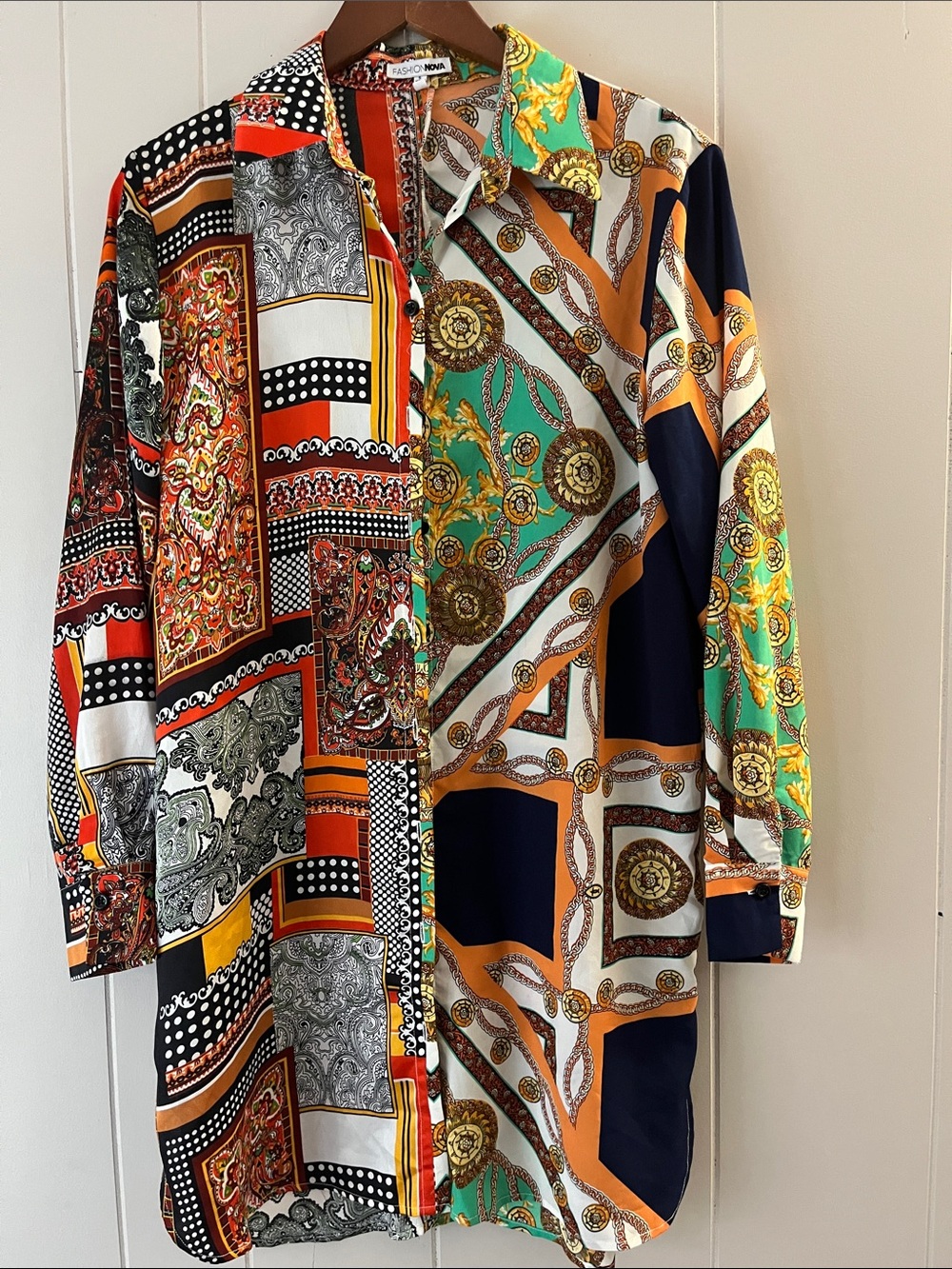 Fashion Nova Men's Multi-Color Printed Button-Up Shirt